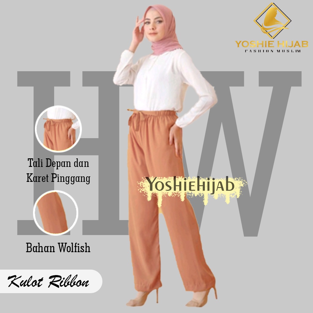 Celana Panjang Kulot Wolfis Kulot Ribbon Celana Wanita Highwaist Daily Kulot Kulot Grosir