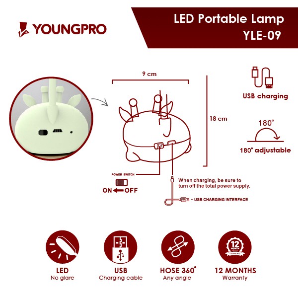 YOUNGPRO YLE-09 Lampu Meja Belajar Portable Karakter Jerapah