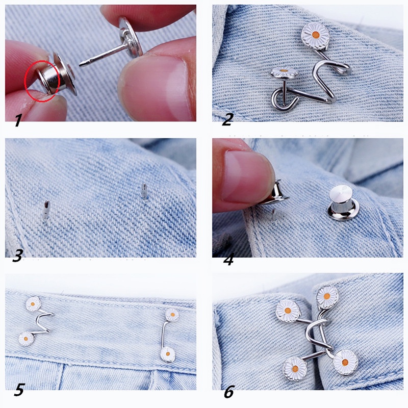 We Flower 1 Set No Sew Jeans Instant Button Replacement Buckle Pants Waist Adjusting Buttons