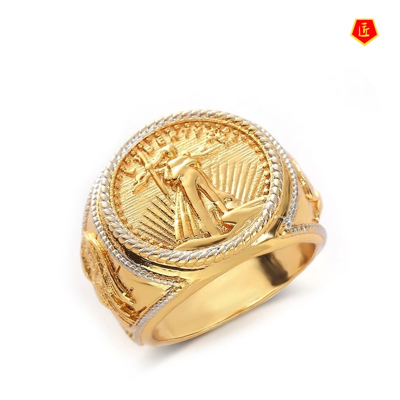 [Ready Stock]Personalized Double Eagle Gold Coin Shape Ring