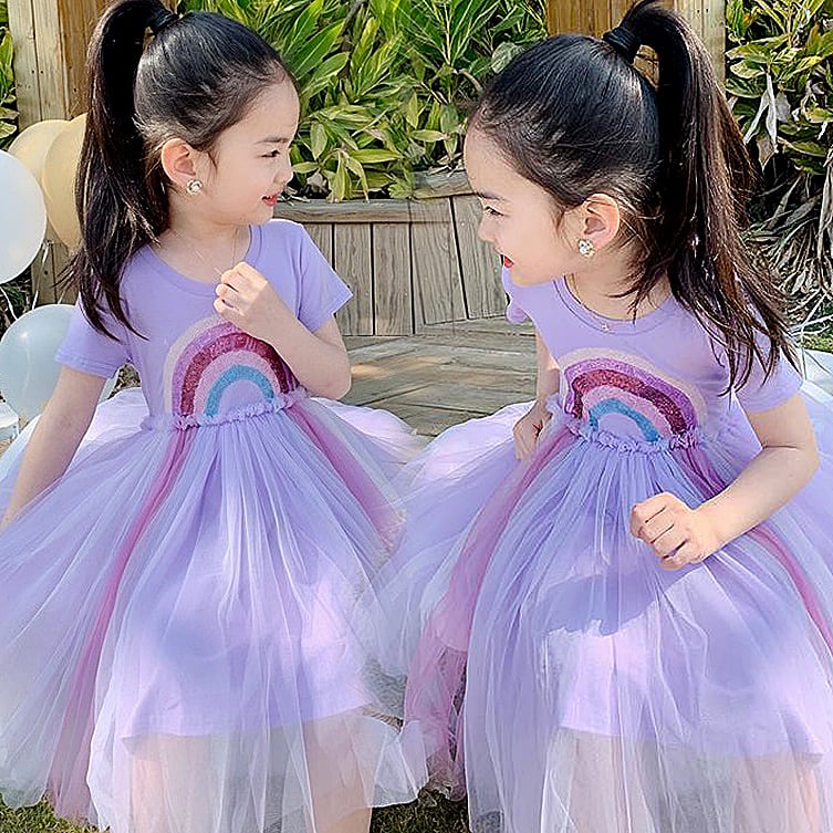 Dress Tutu Rainbow Anak Perempuan Sequin Base