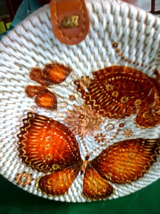 Tas Rotan Bulat Decoupage Diameter 20cm, 18cm, 15cm