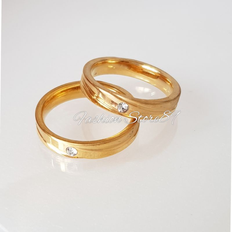 Cincin Couple Single Titanium permata Silver Gold Impor Halal cincin nikah Anti Karat