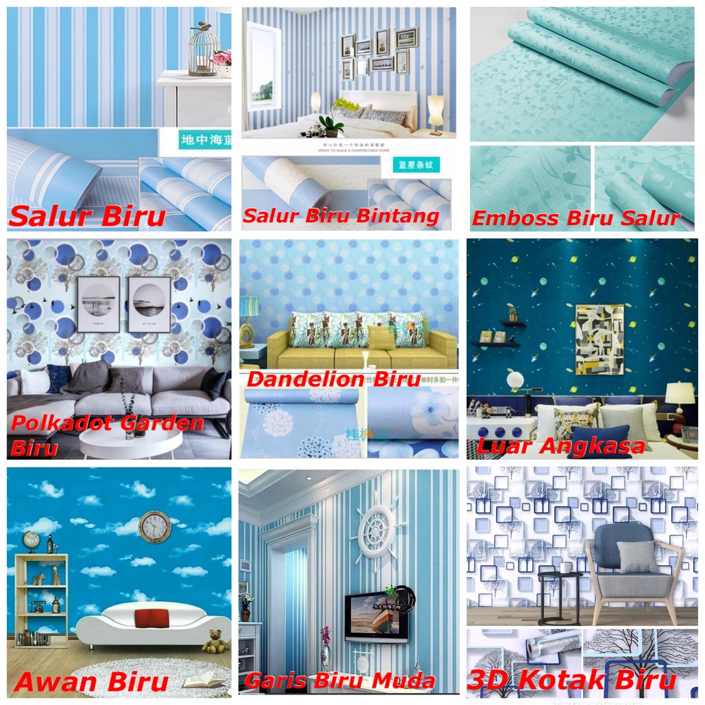  WALLPAPER  DINDING  Motif  TEMA WARNA BIRU Salur  Garis Biru 