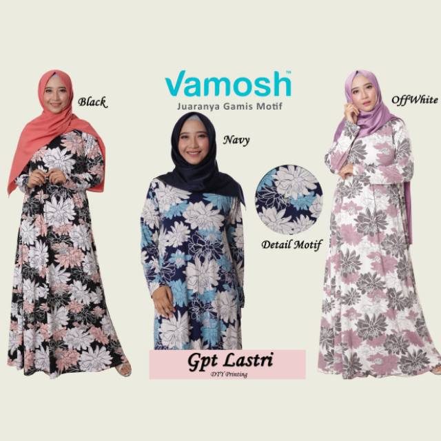 model baju vamosh terbaru gamis print muslimah basic