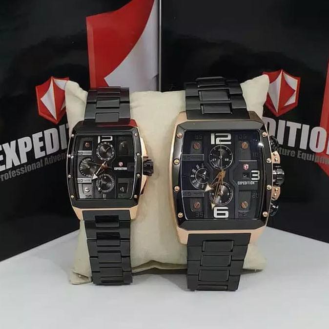Jam Tangan Couple Expedition E 6636 E6636 Black Rosegold Toko.Feranika