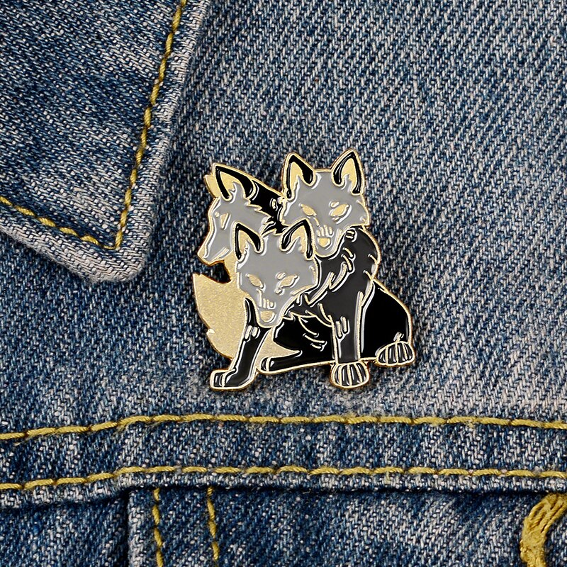 Bros Pin Enamel Desain Kartun Anjing Philosopher 3 Kepala Untuk Pakaian