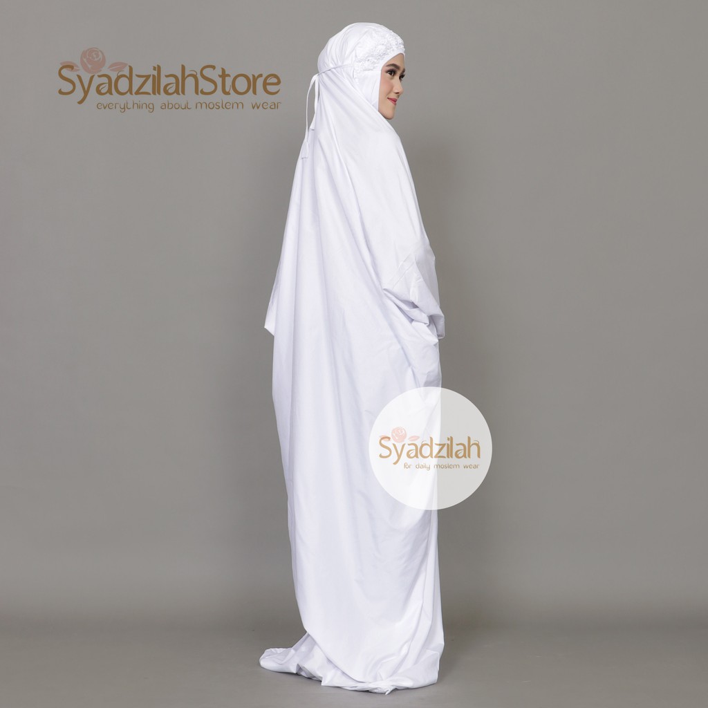 SYADZILAH - Mukena Terusan Putih Polos Renda Khadijah Katun Mikro