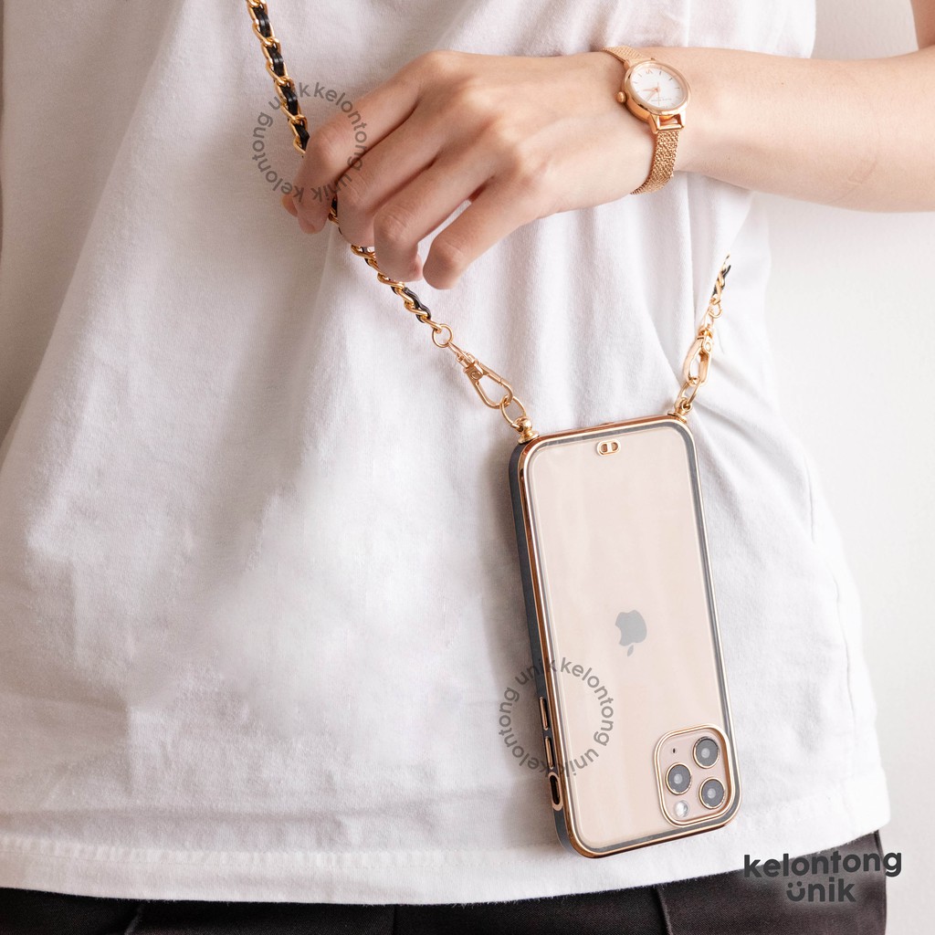 (Seri 2) For iPhone - Anti Crack Gold Plating Lanyard Rantai Case/ Sling Case Tali