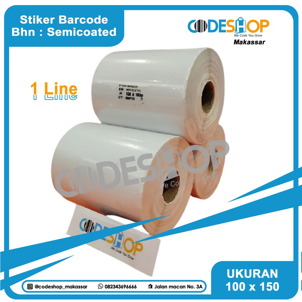 LABEL KERTAS STICKER BARCODE 100 X 150 1 LINE EKSPEDISI SEMICOATED,&quot;