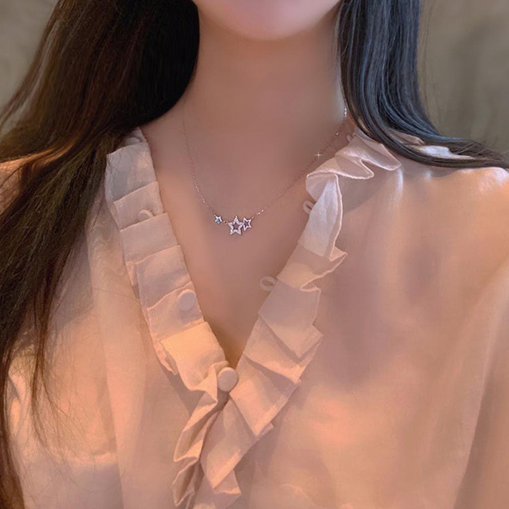 Needway Kalung Rantai Korea Elegan Manis Hollow Untuk Gadis Temperamen Perhiasan Leher Yang Dapat Disesuaikan