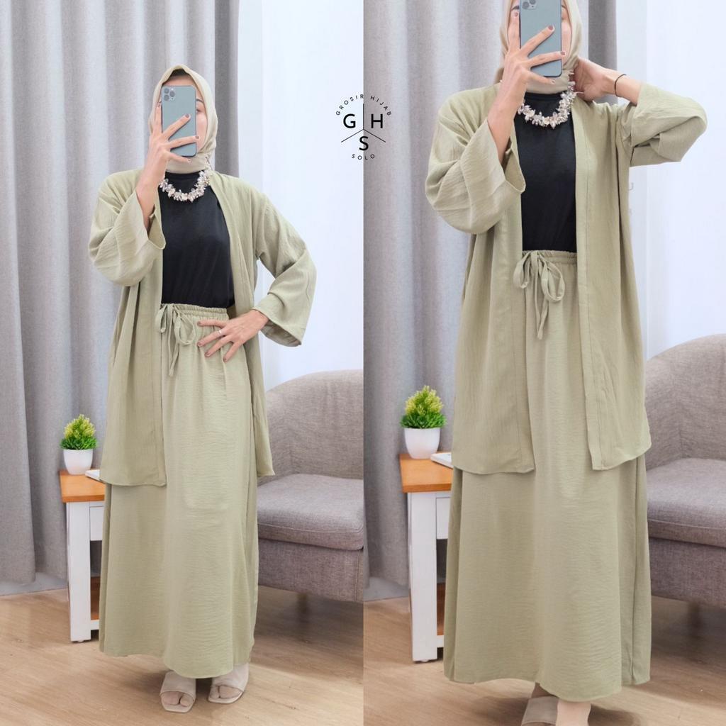 (KJI) ONE SET ALESHA LONG CARDI OVERSIZE DAILY SET ROK CRINCLE AIRFLOW