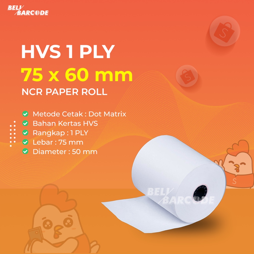 KERTAS STRUK KASIR HVS NCR 1 PLY 75x60MM