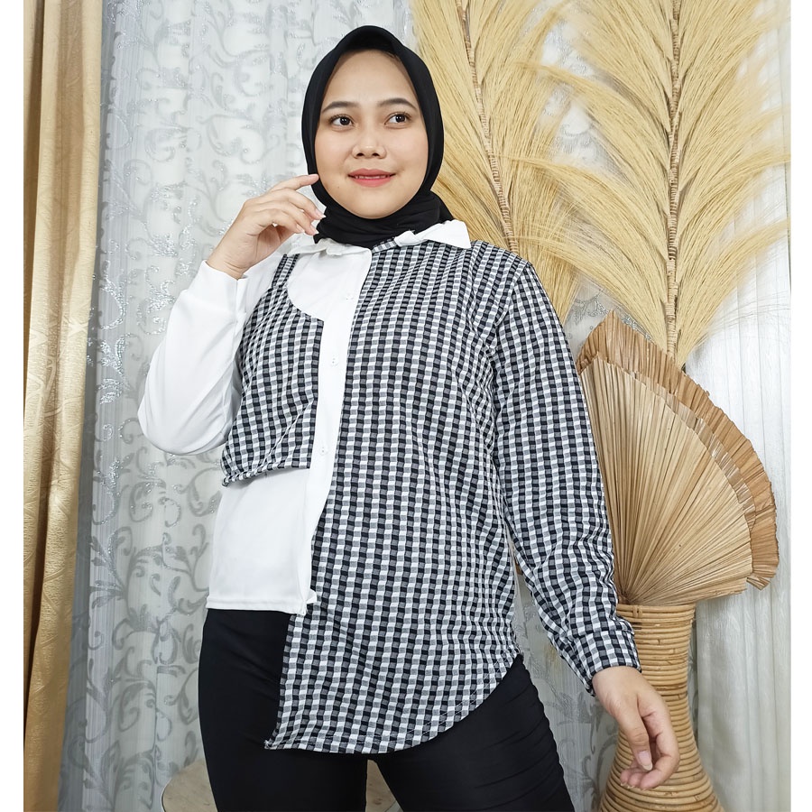 ZORA TOP KEMEJA PUTIH MIX KOTAK GL FASHION