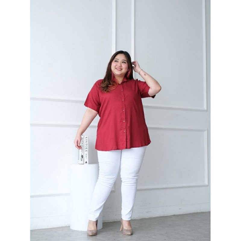 BASIC HEM KEMEJA WANITA LENGAN PENDEK BIG SIZE JUMBO BEST SELLER-5