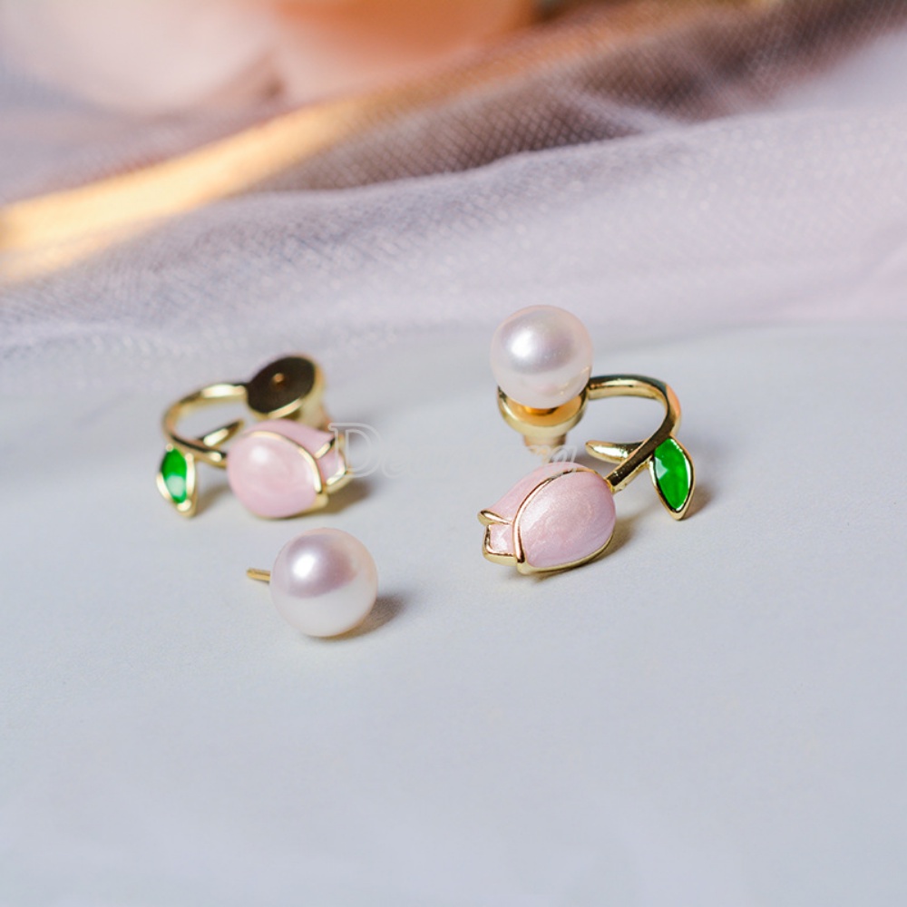 Anting Tusuk Desain Bunga Tulip Hias Mutiara Untuk Wanita