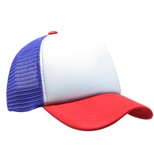 Snapback Topi Trucker Dewasa Merah Putih Jaring Biru Polos