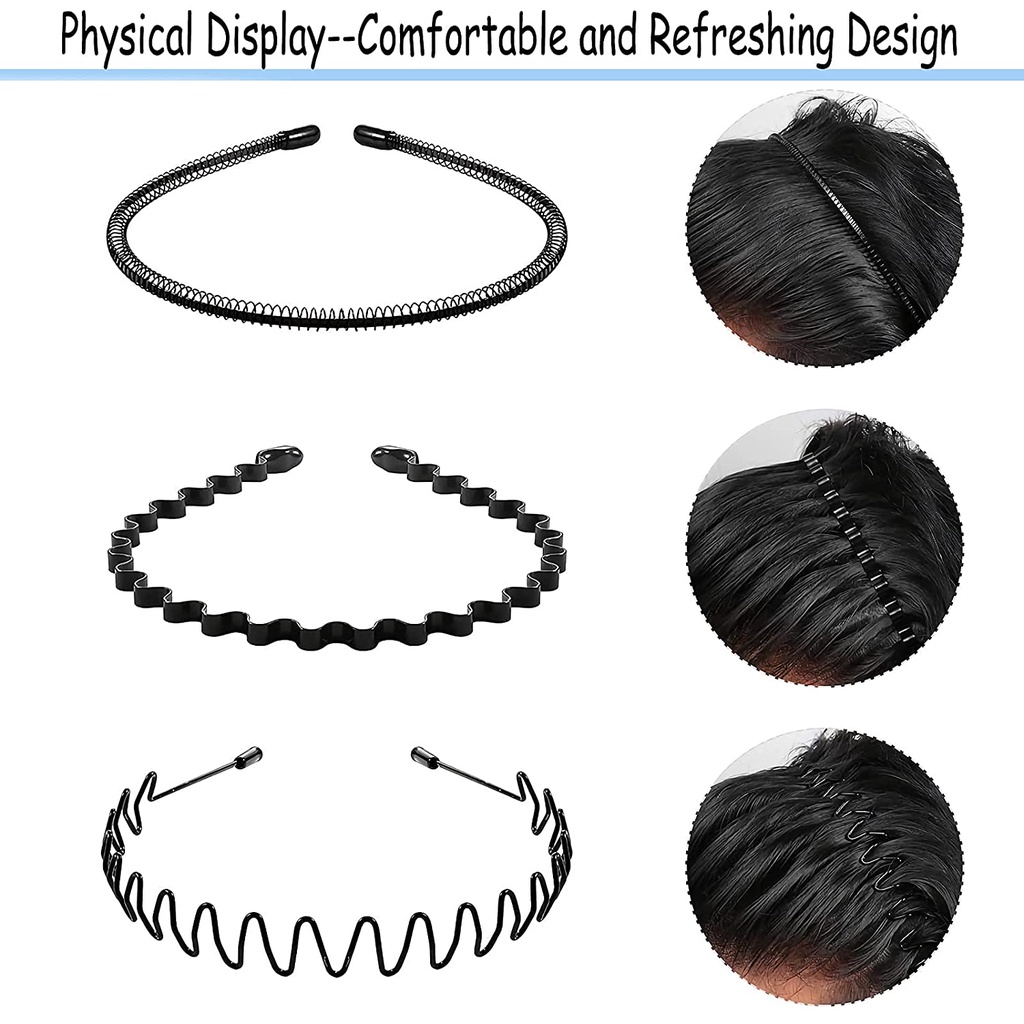 Metal Spring Wavy Hair Hoop / Simple Fashionable Headwear Accessories / Non-slip Black Men Women Sports Flexible Hair Band Accessories