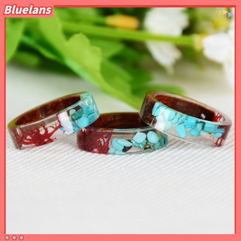 Perhiasan Cincin Jari Wanita Motif Bunga Kering Bahan Kayu Transparan Untuk Hadiah Ulang Tahun