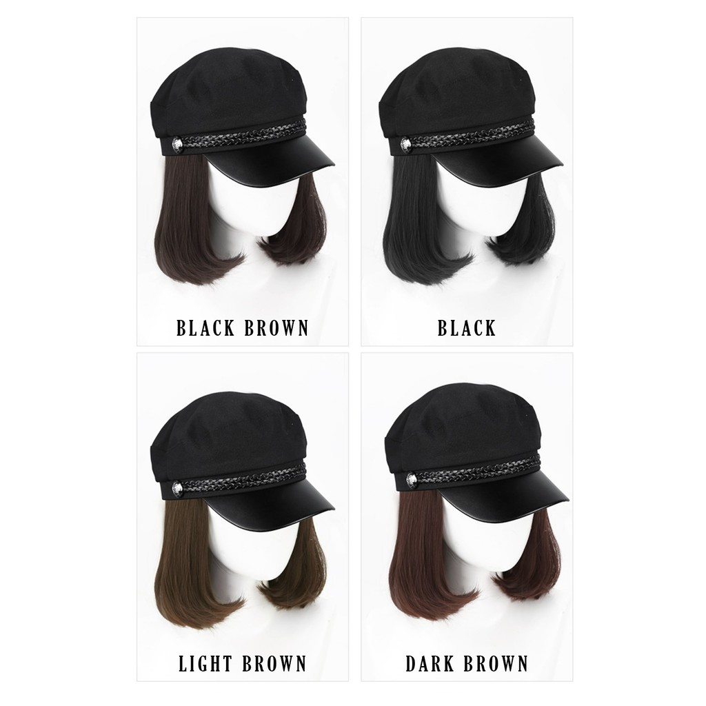 HTM wig topi fashion military bob wig hat rambut palsu hair extension pendek