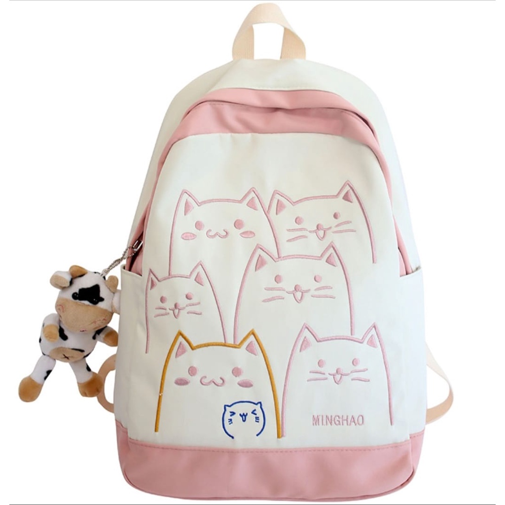 samasuka.shop - Tas Wanita Motif Kucing Lucu Funny Cat Ransel Gendong Cewek Tas Punggung