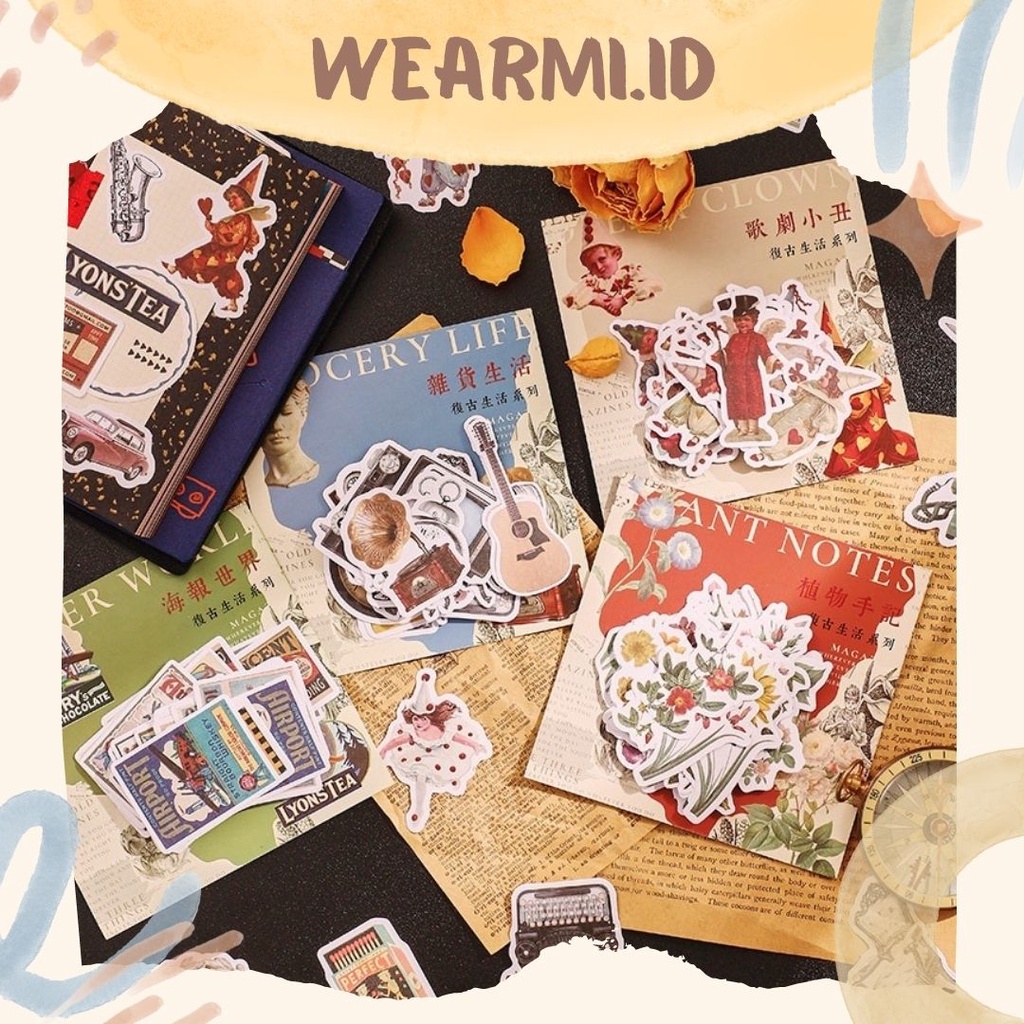

40 pcs Sticker Pack Retro Vintage Tanaman clown Life Street Aesthetic Scrapbook Jurnal Bujo DIY Wearmi