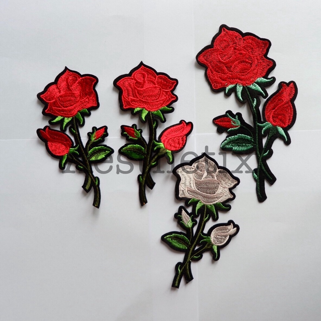 Rose Embroidery Bunga Mawar Iron Patch Bordir / Emblem Baju / Aplikasi Bordir / Bordiran Tempel