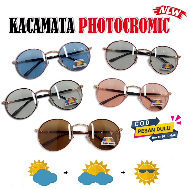 KACAMATA PHOTOCROMIC - Normal Antiradiasi menggelap otomatis Kacamata PhotocromiK Warna Frame Oval