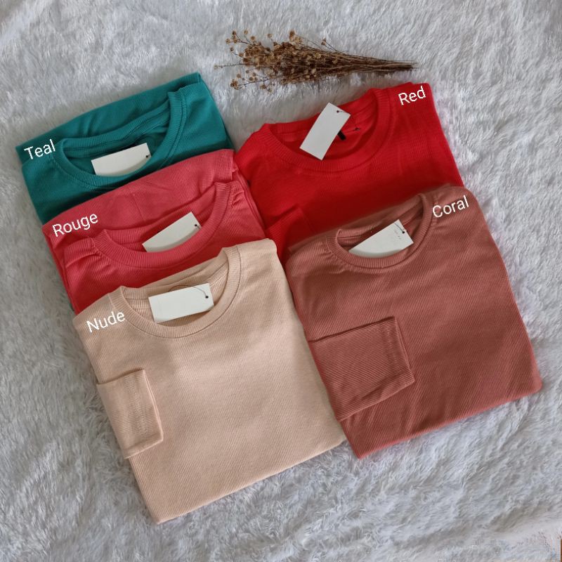[PART 1] Kaos Rib PREMIUM Longsleeve Polos  Kaos Lengan Panjang Stripe