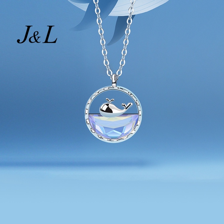 Kalung Rantai Liontin Ikan Paus Bahan Alloy Hias Zircon Gaya Korea Untuk Wanita Whale