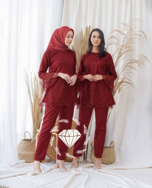 SET KUNFAYAKUN FASHION PAKAIAN WANITA ATASAN TUNIK DAN CELANA MR ADA VIDEO REAL PICT