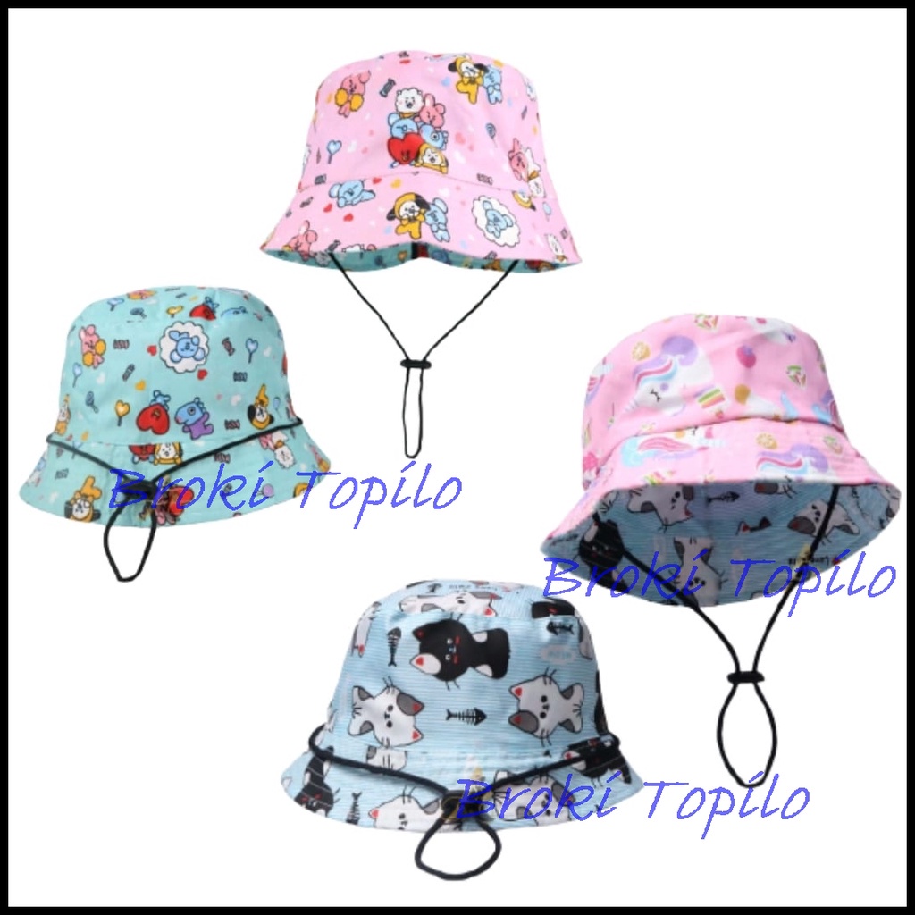 TOPI BUCKET ANAK ADA TALI BOLAK BALIK BAHAN KATUN 2 KARAKTER 2 - 5 TAHUN LAKI LAKI PEREMPUAN | FADHILAH SHOP BJB