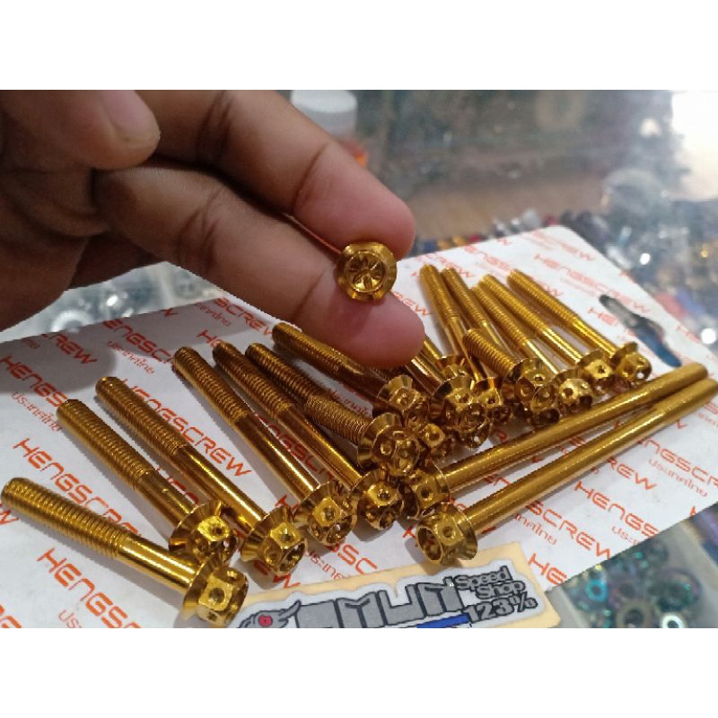 baut probolt gold flower blok mesin vixion kanan kiri original Heng Thailand baut probolt gold blok 