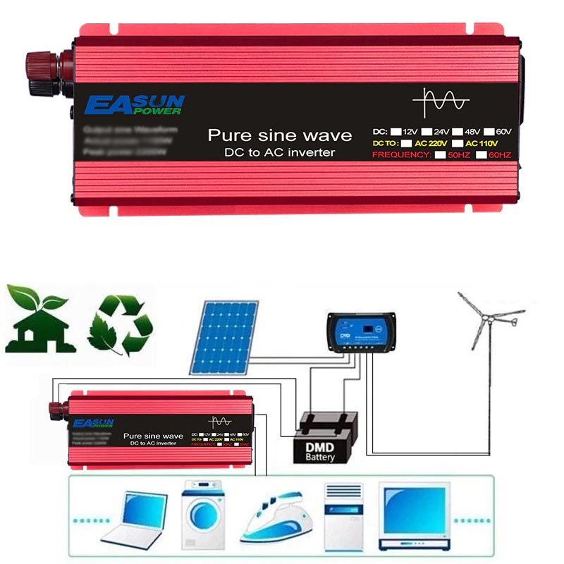 EASUN Pure Sine Wave Car Power Inverter DC 12V to AC 220V 1000W - EAS1000 - Red