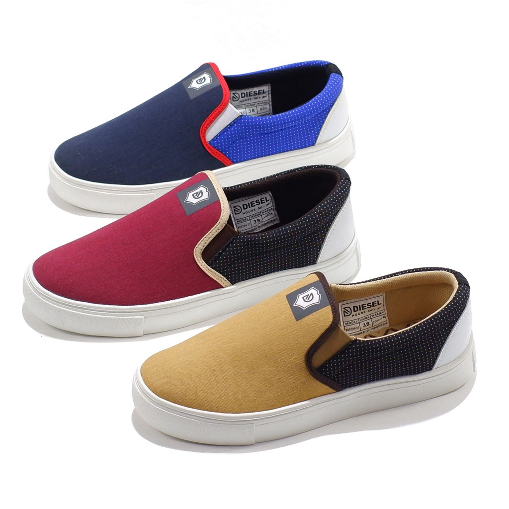 Sepatu pria slip on canvas selop ori sneakers cowok laki-laki dewasa slipon slop casual brand Diesel Boston 03 promo murah cod keren 38-43