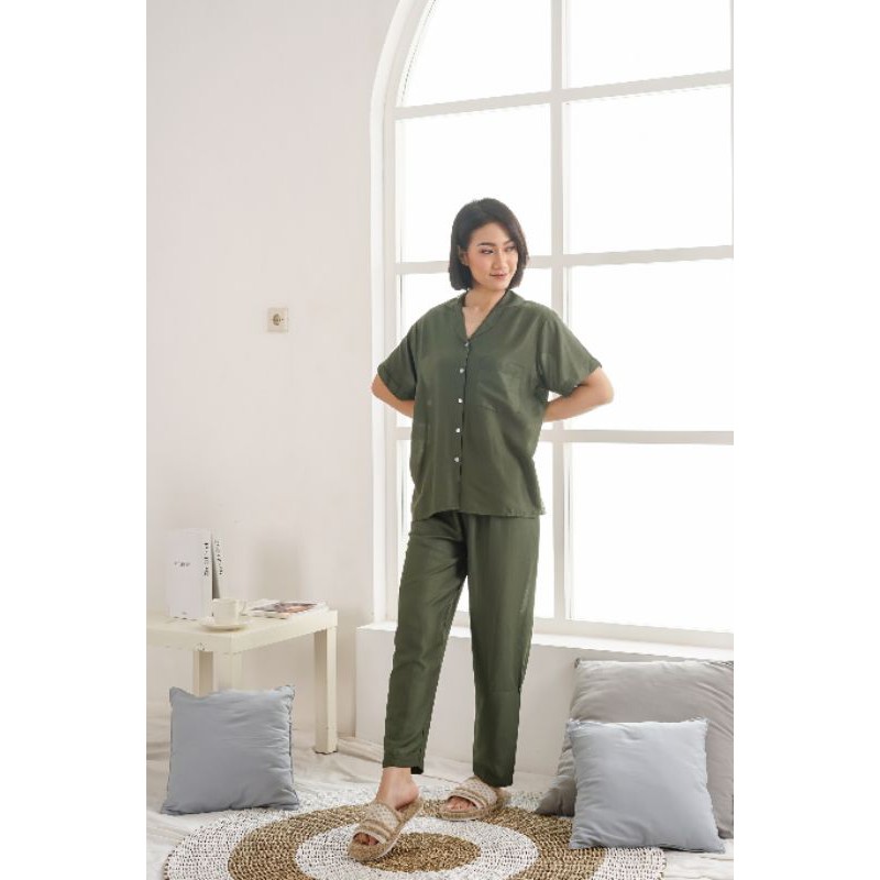 EMILY CP SWAP PAJAMAS BAJU TIDUR PIYAMA BAJU TIDUR RAYON PIYAMA RAYON PIYAMA POLOS-OLIVE