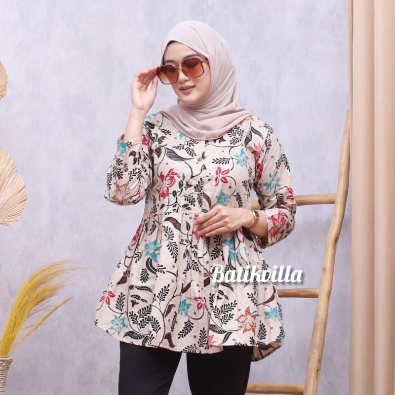 tey-17 Batik wanita ASJ SA HRB026 Kenongo Kemeja Tosca Pendek-Melati new