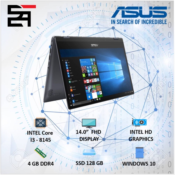 Asus Vivobook Flip TP412FA 2in1 Touch i3 10110 RAM 4/8 GB 256/512 ssd W10 14 inchi FHD Fingerprint-i3 8145 - 4GB/128GB