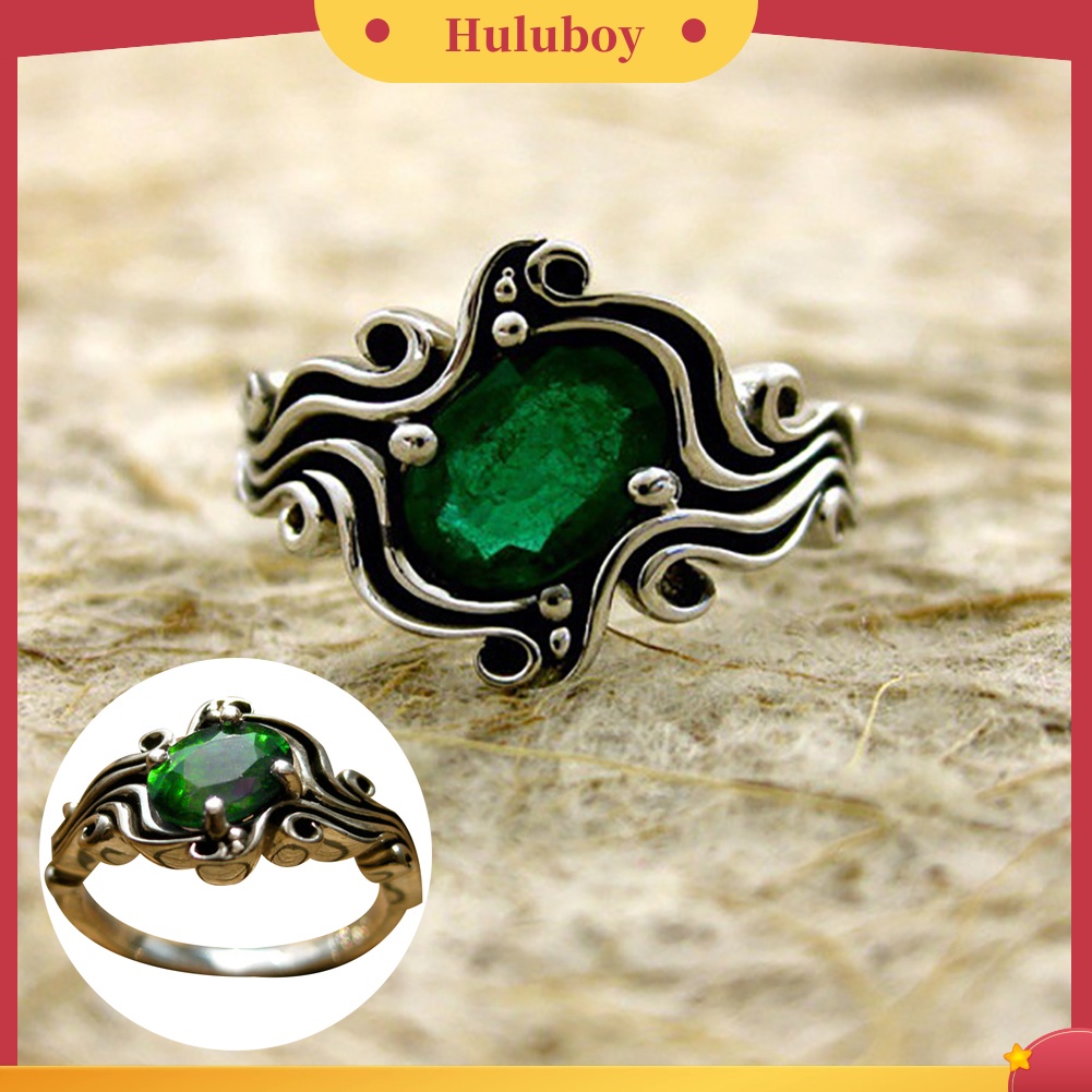 Hu Hu Hu Hu Hu Alat Bantu Pasang Kacamata♡ Cincin Wanita Hias Sapphire / Emerald Imitasi Gaya Vintage Untuk Pertunangan
