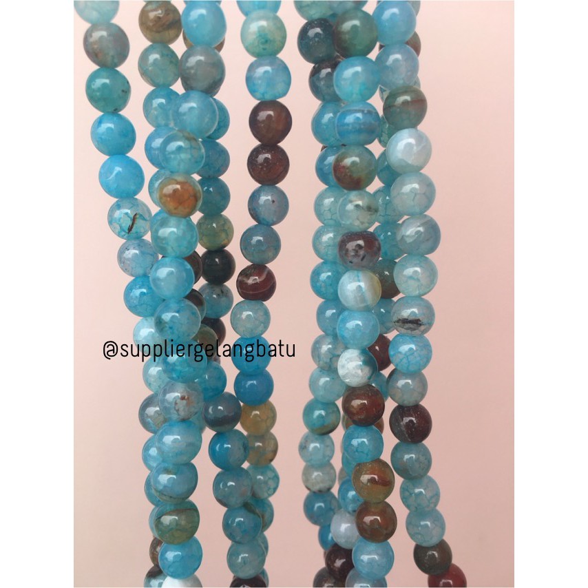 batu Aquamarine serat 6mm bahan gelang kalung alam biru glossy corak fashion craft model pria wanita