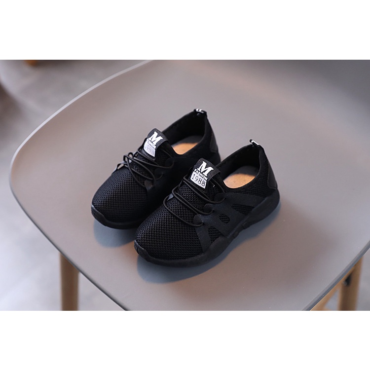 littlekiddoss Sepatu Sekolah Full Hitam Size 25-36 Sepatu Sport Anak Import SH2224