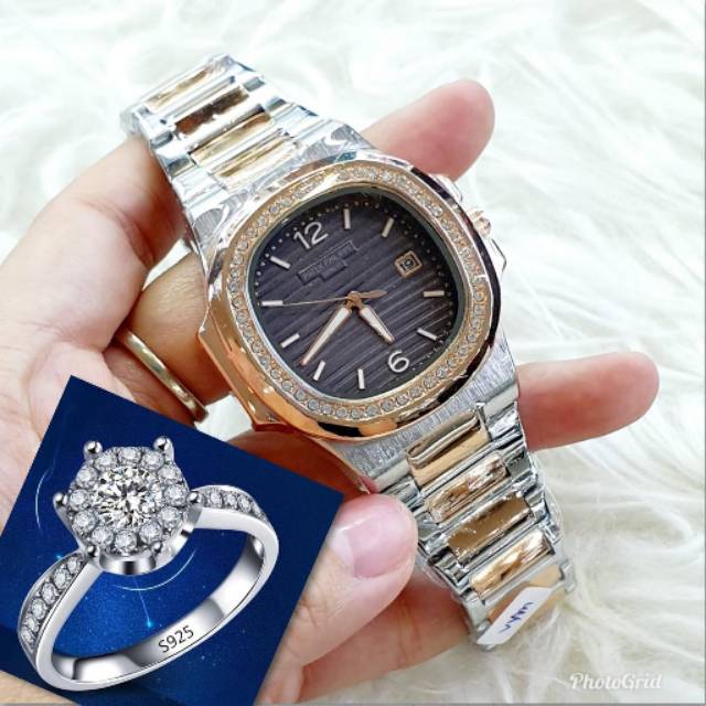 JAM TANGAN PATEK PHILIPE GENEVA AUTOMATIC RANTAI SILVER ROSE GOLD