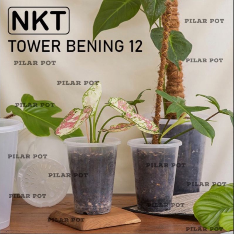 pot bunga tanaman tinggi nkt tower bening transparan 12cm  - NKT TOWER 12