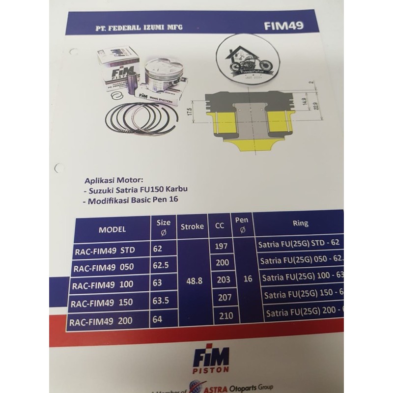 Piston Kit Satria FU Fim 49 Pin 16 Fim49-1
