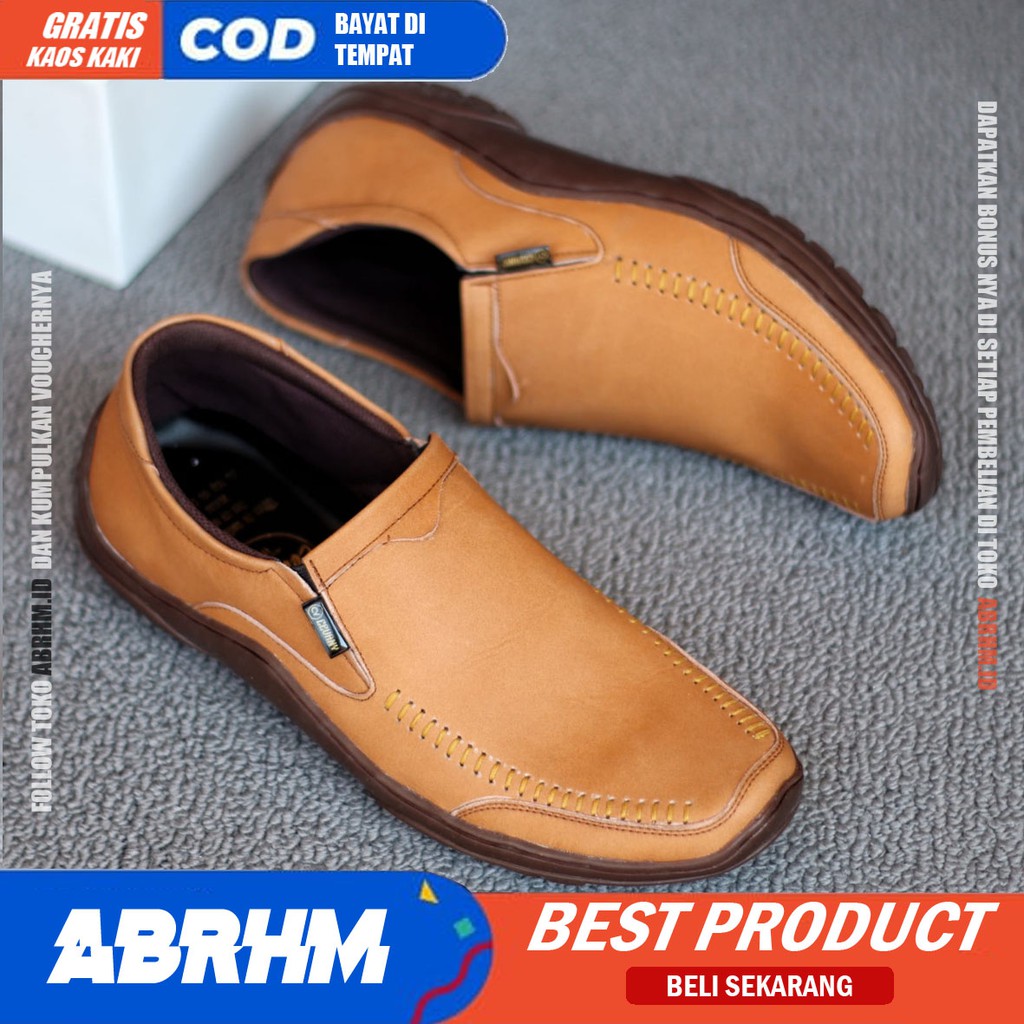 VERDIC Sepatu Casual Slip On Pria Kulit Asli Pantofel Kerja Kantor Kondangan Sepatu Kasual Cowo / Cowok Anti Slip Orignal Gaya Keren Kekinian Murah Terlaris