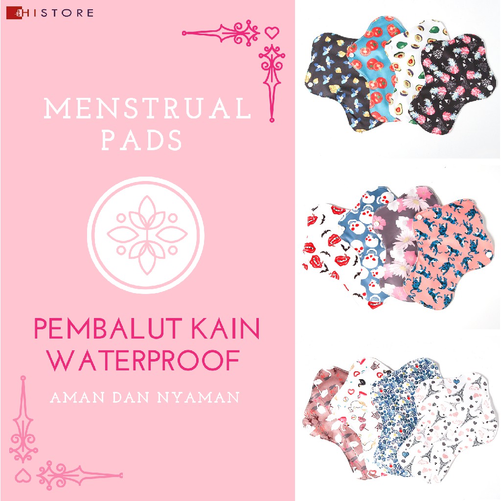 [HI] 4 PCS PEMBALUT KAIN CLOTH MENSTRUAL PADS MENSPAD WATERPROOF BAHAN BAMBOO CHARCOAL ANTI BAKTERI