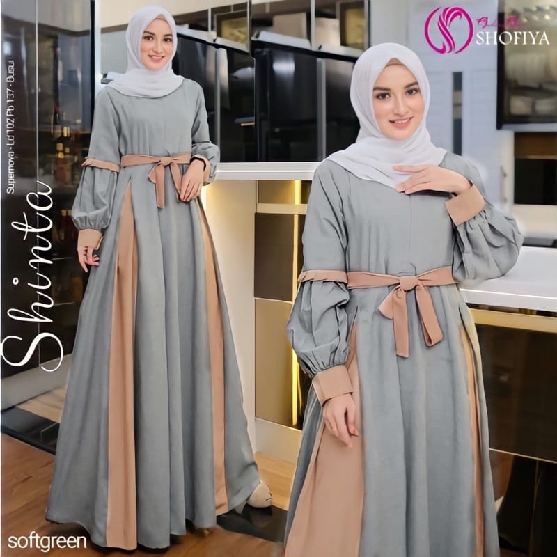 (COD) Shinta Dress/ Gamis moscrape / Gamis Terbaru Termurah/ Gamis Muslimah / Gamis Shofiyah-Abu x coksu