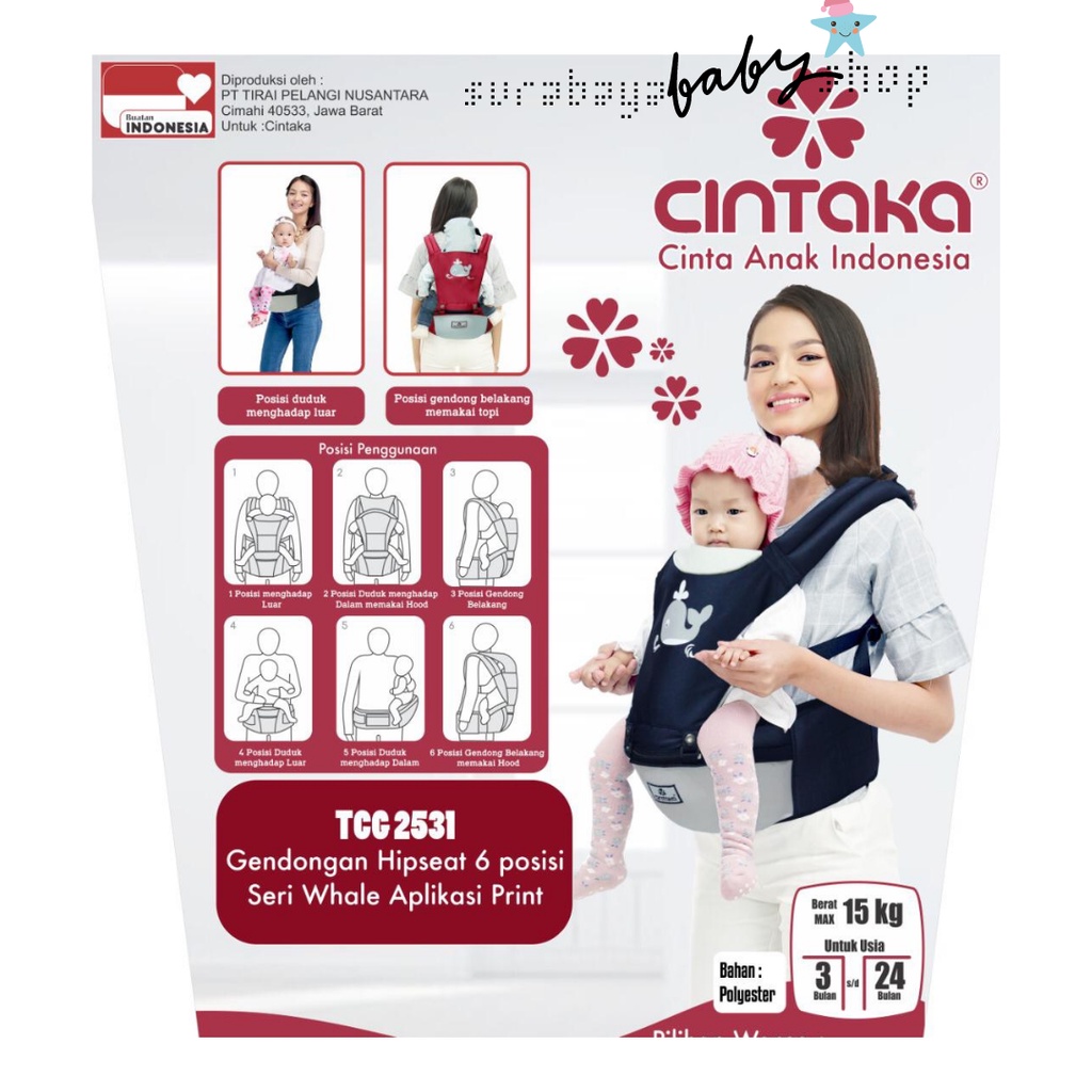 CINTAKA GENDONGAN HIPSEAT 6 POSISI SERI WHALE APLIKASI PRINT TCG2531