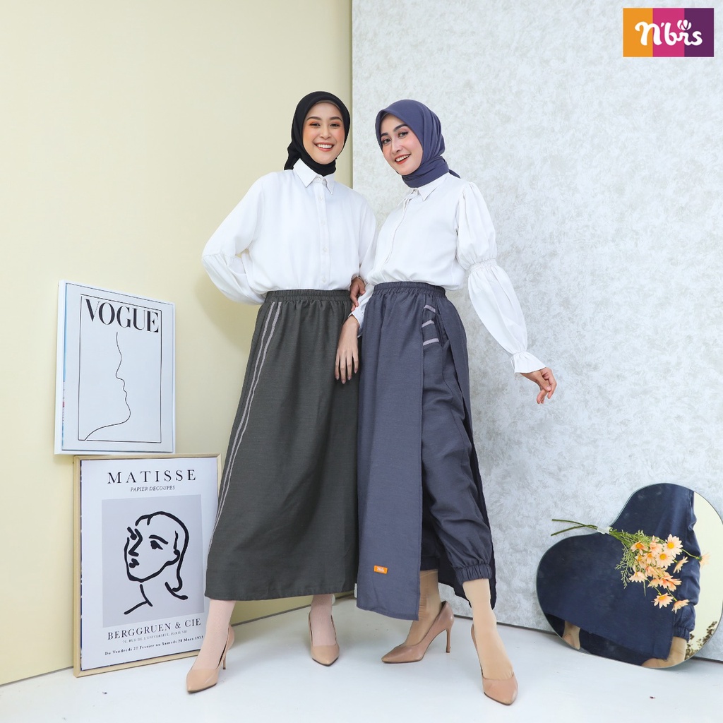 Nibras Rok Celana NRC 14 Bahan Teteron Rayon Bawahan Muslim Wanita Polos Longgar