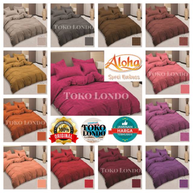 Bedcover Lady rose ALOHA Polos + Sprei Aloha Polos Emboss King Uk 180x200 Queen uk 160x200 JACQUARD abu2 brown putih navy blue tosca pink coffee grey white MURAH